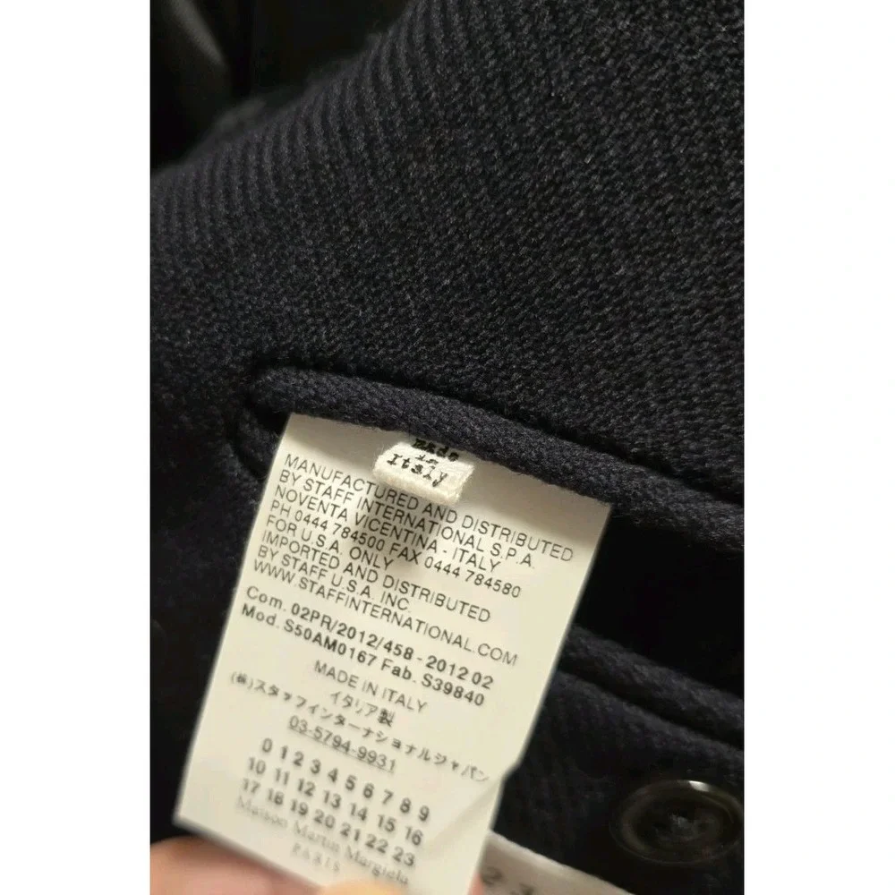Maison Margiela Mens Pea Coat Line 14‎ Navy Blue Contrast Corduroy Cuffs Size 50